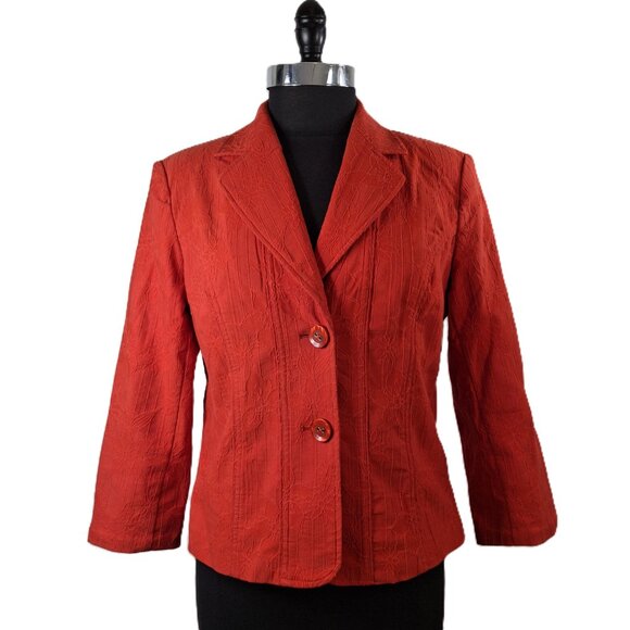 Womens Laura Petites Cotton Jacquard Cropped Blazer Red Suit Jacket Sz 10 - Picture 4 of 15